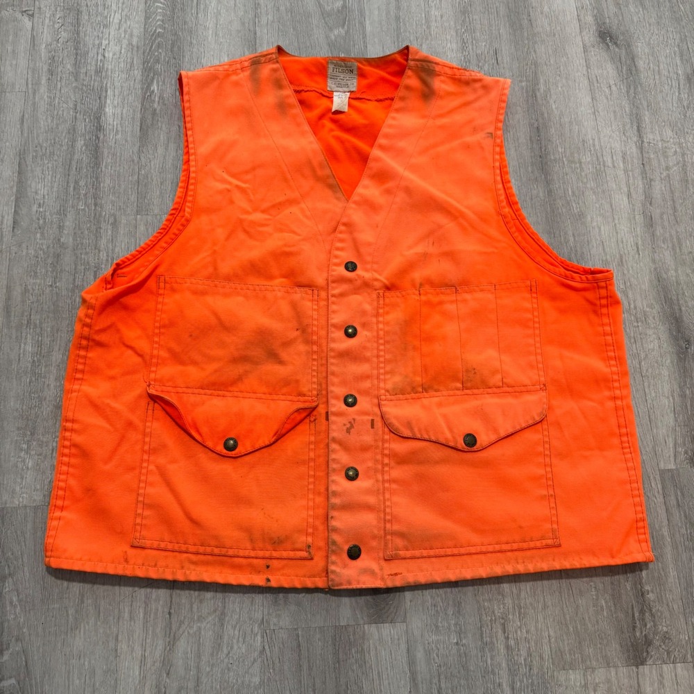 Filson Style 12 Blaze Orange Hunting Vest Made in USA Mens 46 Vintage Game Bag